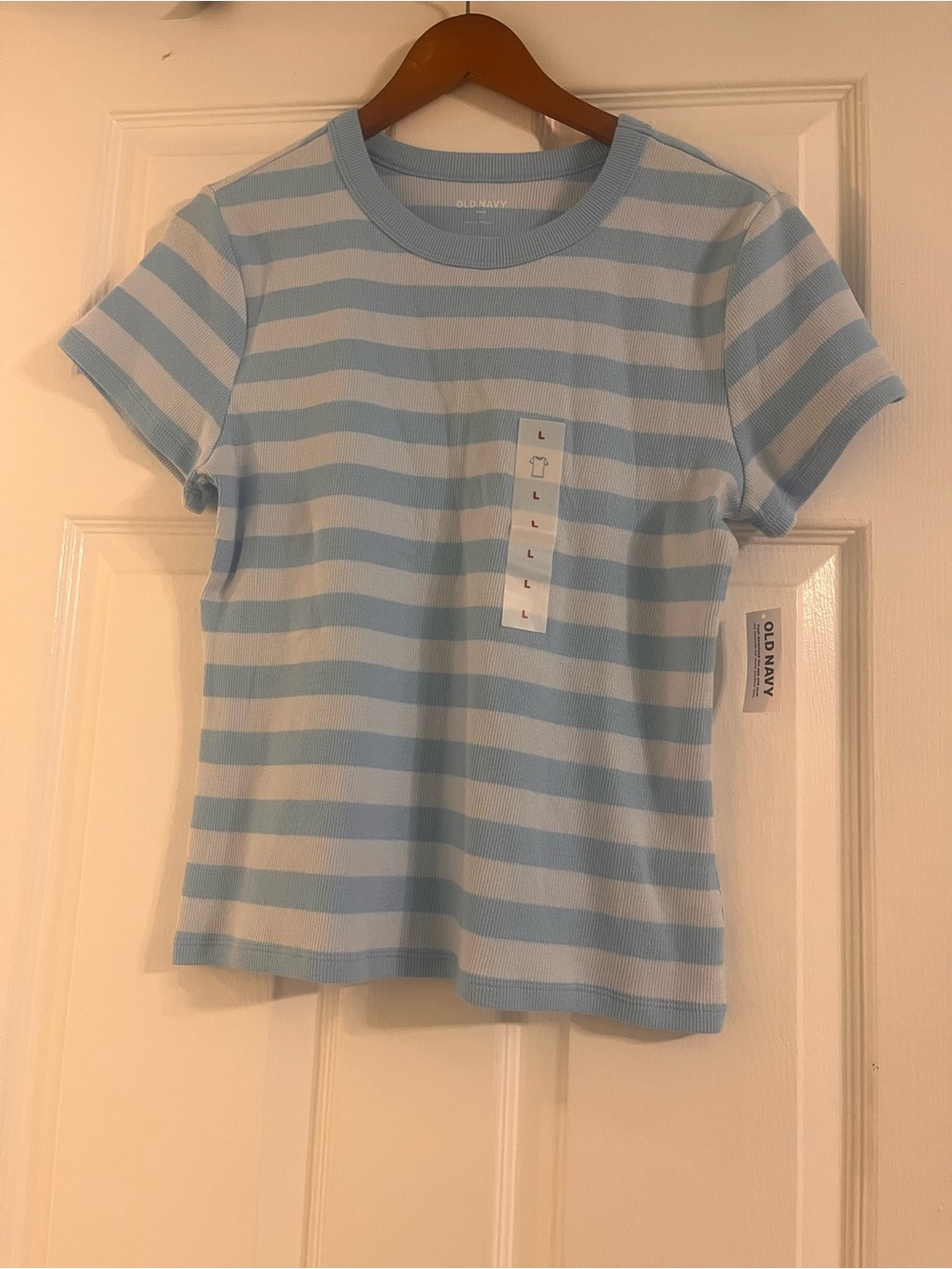 Old Navy Light Blue & White Striped Short-Sleeve Tee L